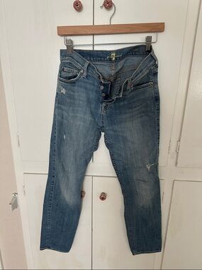 7 For All Mankind Women's Straight Leg Jeans in Medium Blue Denim